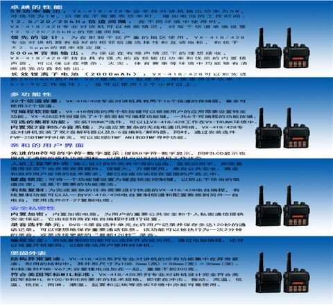 威泰克斯模拟VX-418/428威泰克斯VX-418/428无线对讲机/语音加密